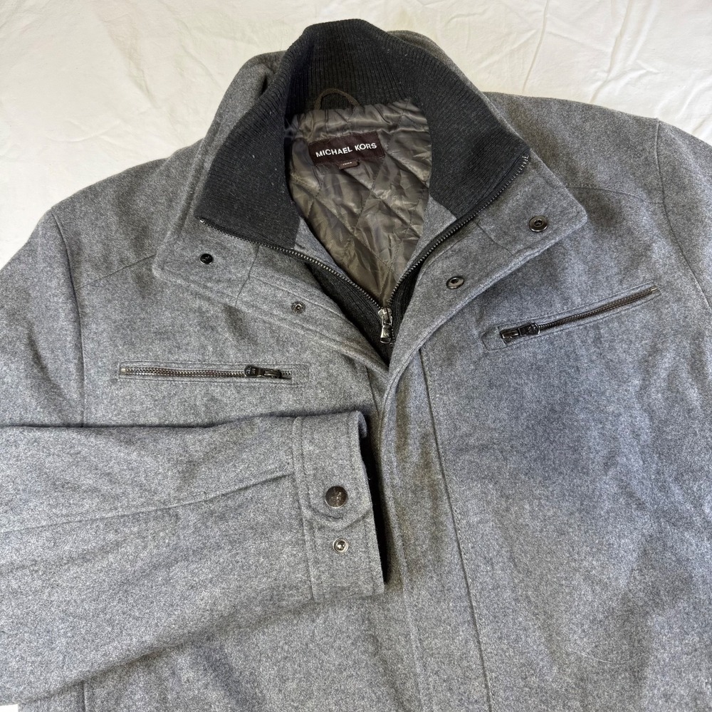 Michael Kors Grey Quilted Wool Blend Coat Men's Size XL